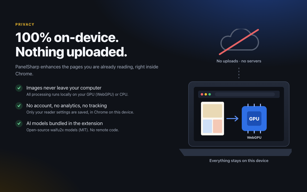 Diagram: comic images are enhanced on your device, nothing is uploaded